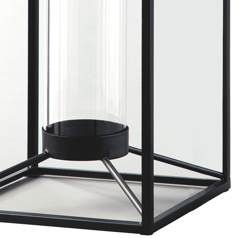 Metal Frame Lantern With Cylindrical Glass Hurricane Set Of 2 Black-zoom-