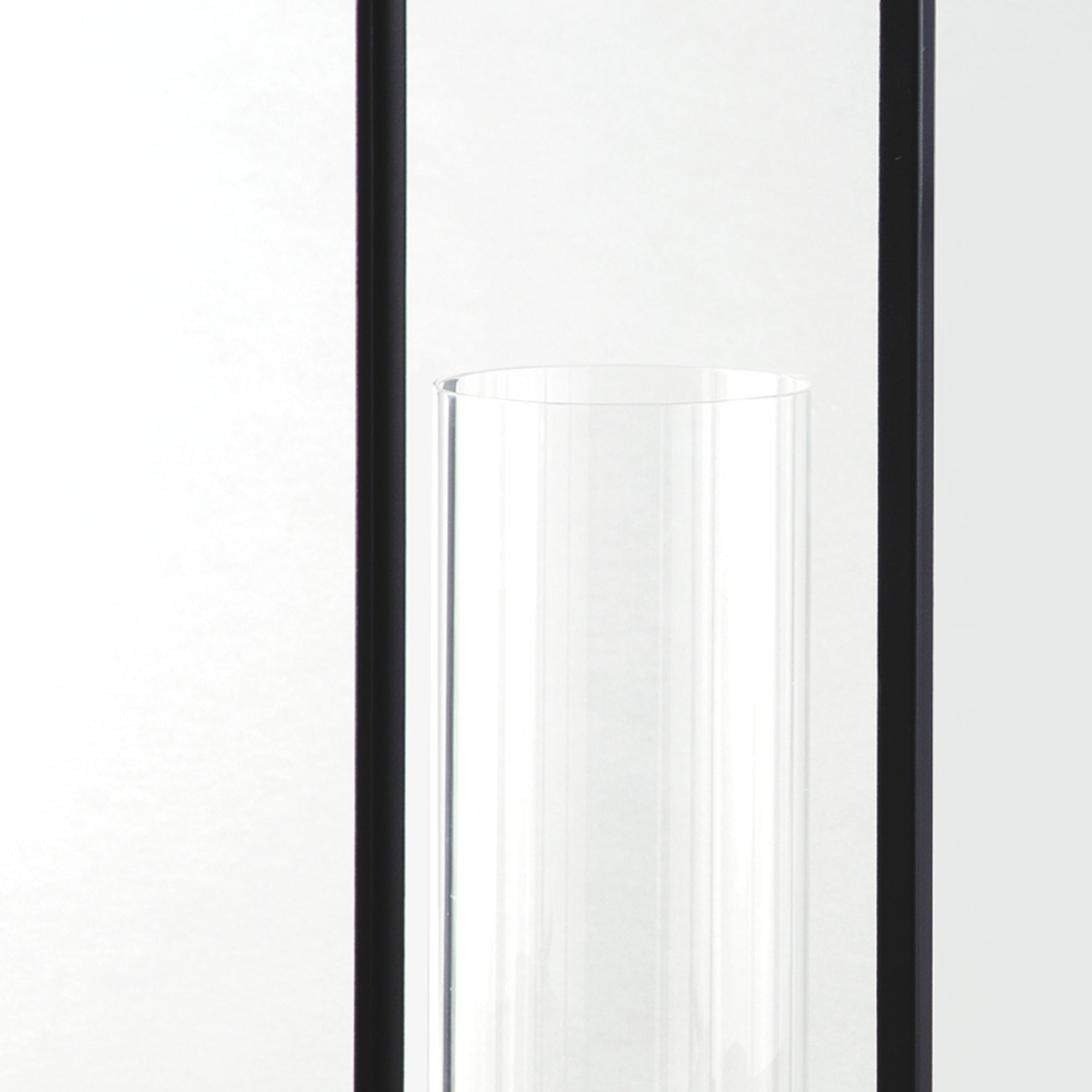Metal Frame Lantern With Cylindrical Glass Hurricane Set Of 2 Black-zoom-4