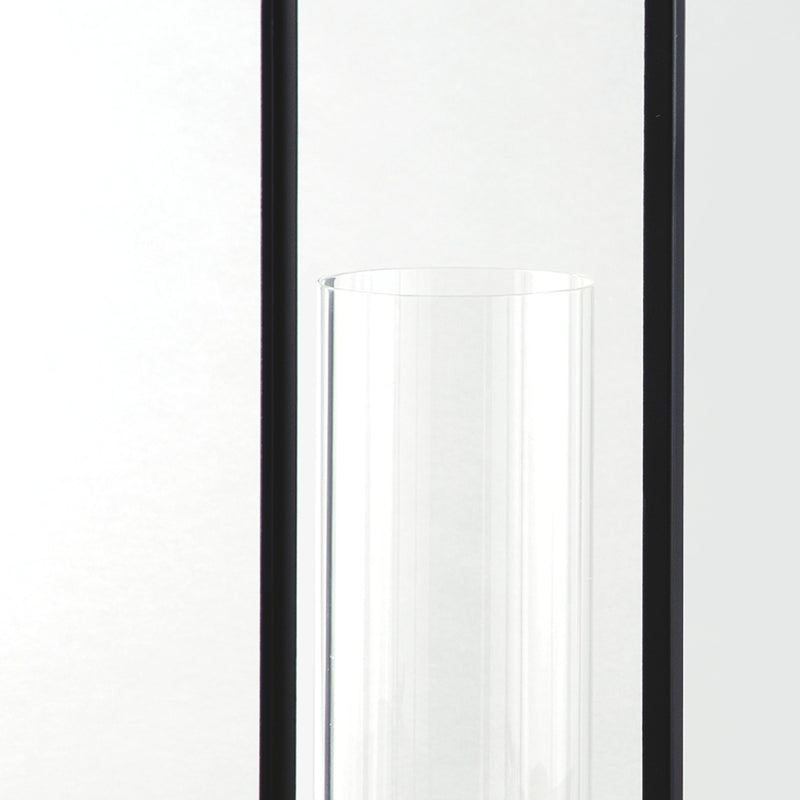 Metal Frame Lantern With Cylindrical Glass Hurricane Set Of 2 Black-zoom-
