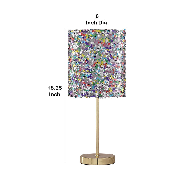Metal Table Lamp with Sequined Shade Multicolor-zoom-