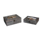 Molded Wooden Storage Box With Photo Frame Lid Set Of 2 Gray