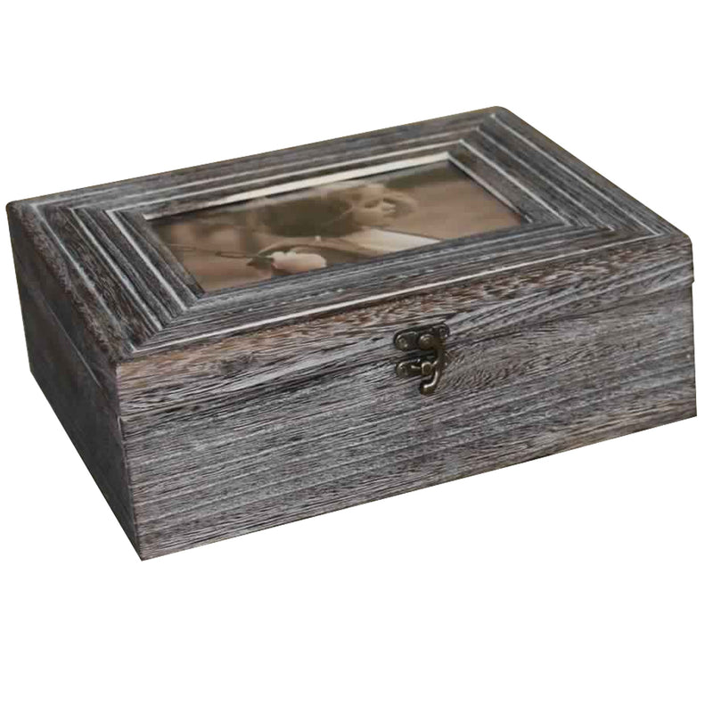 Molded Wooden Storage Box With Photo Frame Lid Set Of 2 Gray-zoom-