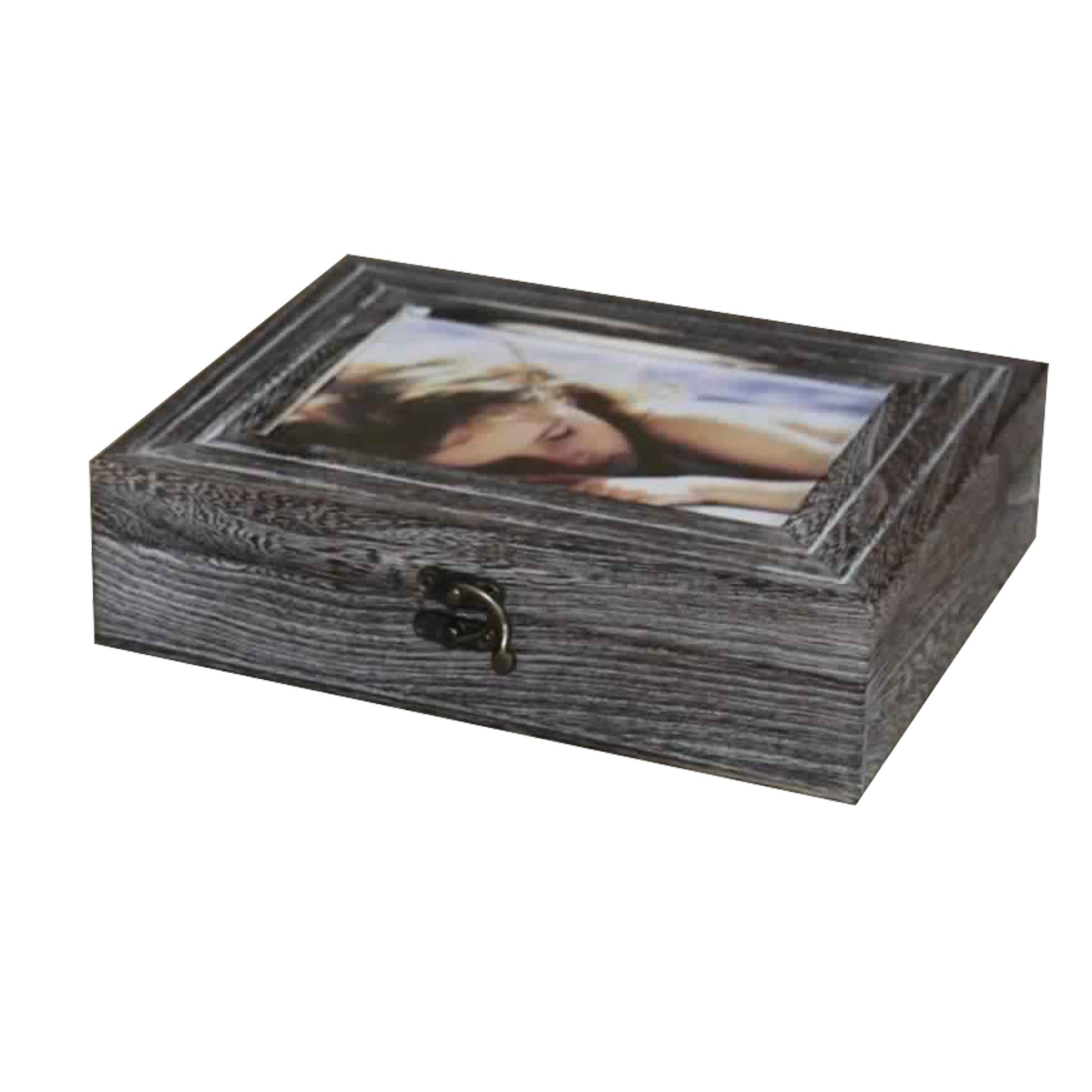 Molded Wooden Storage Box With Photo Frame Lid Set Of 2 Gray-zoom-4
