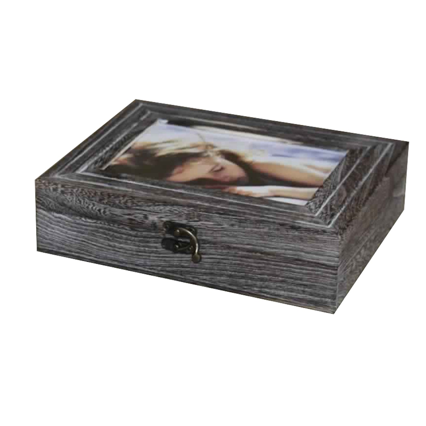 Molded Wooden Storage Box With Photo Frame Lid Set Of 2 Gray