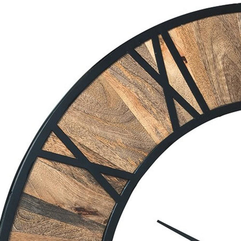 39 Inches Wood And Metal Wall Clock Brown And Black-zoom-