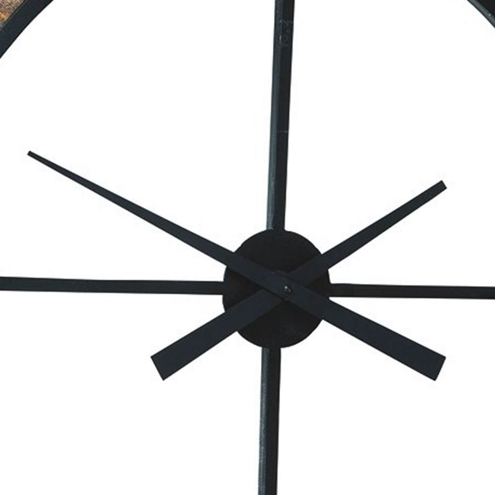 39 Inches Wood And Metal Wall Clock Brown And Black-zoom-4