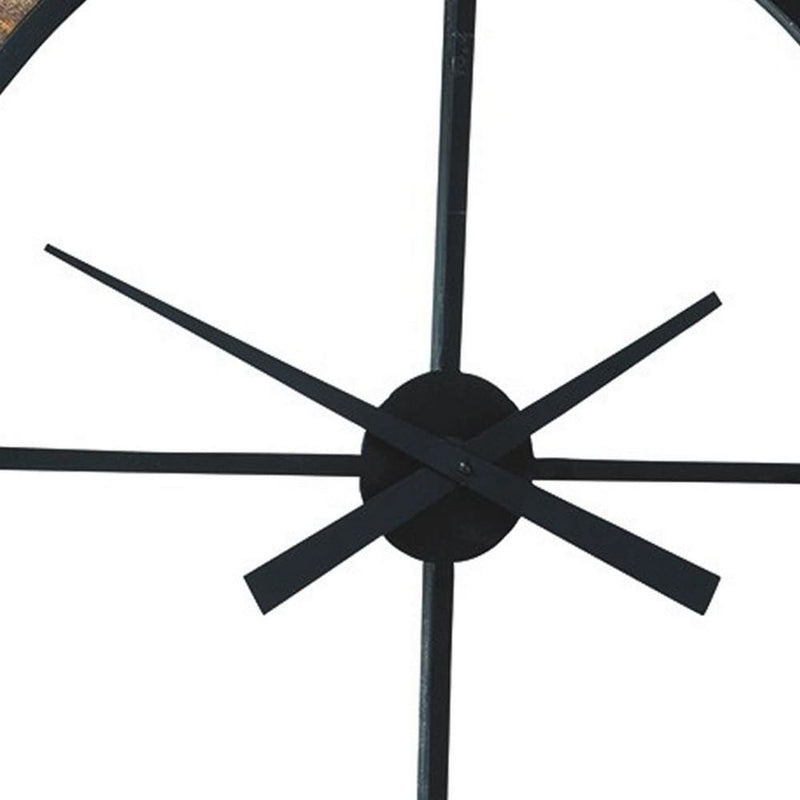 39 Inches Wood And Metal Wall Clock Brown And Black-zoom-