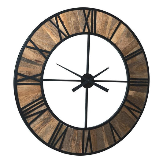 39 Inches Wood And Metal Wall Clock Brown And Black