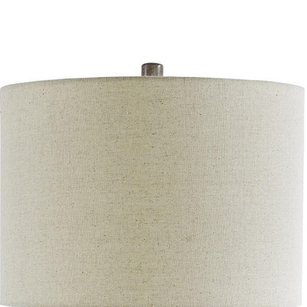 Textured Ceramic Frame Table Lamp with Fabric Shade Gray and Off White-zoom-
