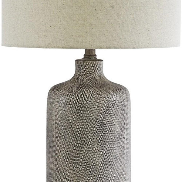 Textured Ceramic Frame Table Lamp with Fabric Shade Gray and Off White-zoom-