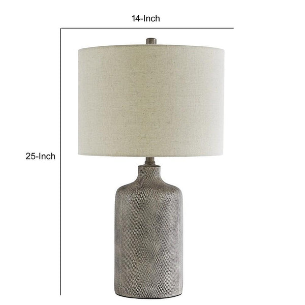 Textured Ceramic Frame Table Lamp with Fabric Shade Gray and Off White-zoom-5