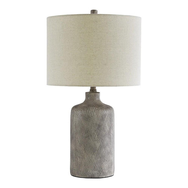 Textured Ceramic Frame Table Lamp with Fabric Shade Gray and Off White-zoom-1