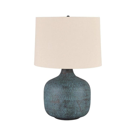 Fabric Shade Table Lamp with Gourd Base White and Blue