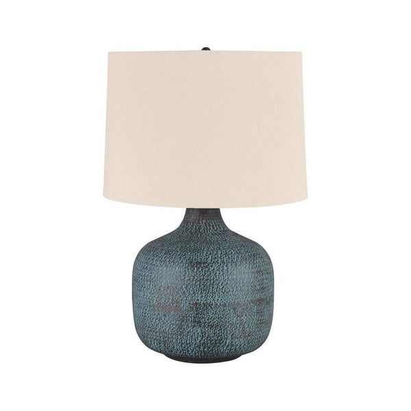 Fabric Shade Table Lamp with Gourd Base White and Blue