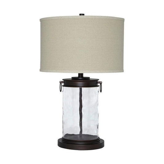 Drum Shade Table Lamp with Glass Insert Base Bronze