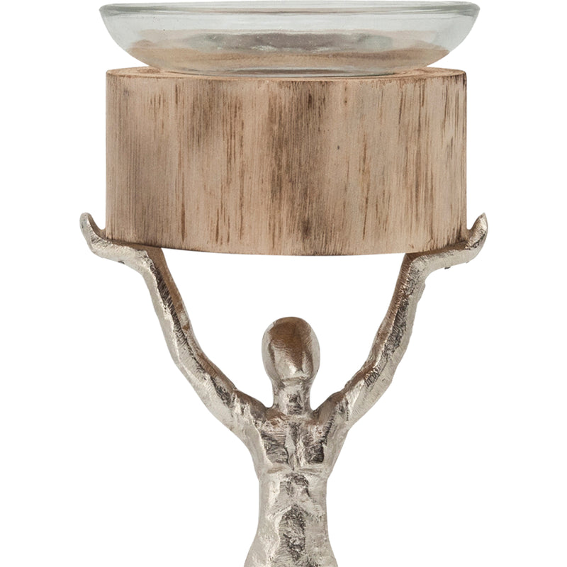 14 Inch Wooden Standing Man Candle Holder Brown And Silver-zoom-