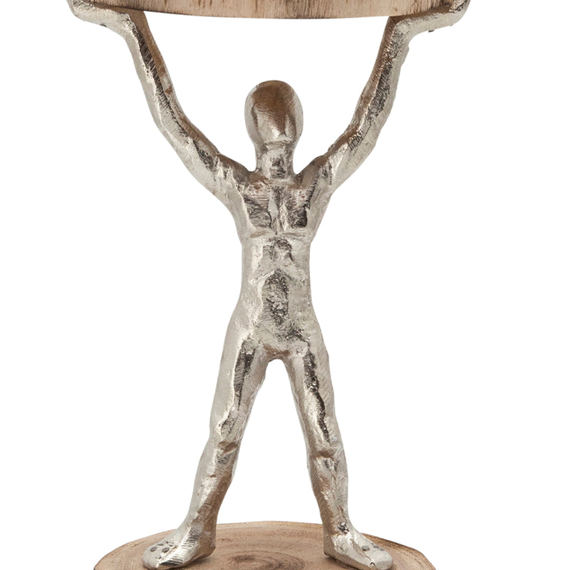 14 Inch Wooden Standing Man Candle Holder Brown And Silver-zoom-