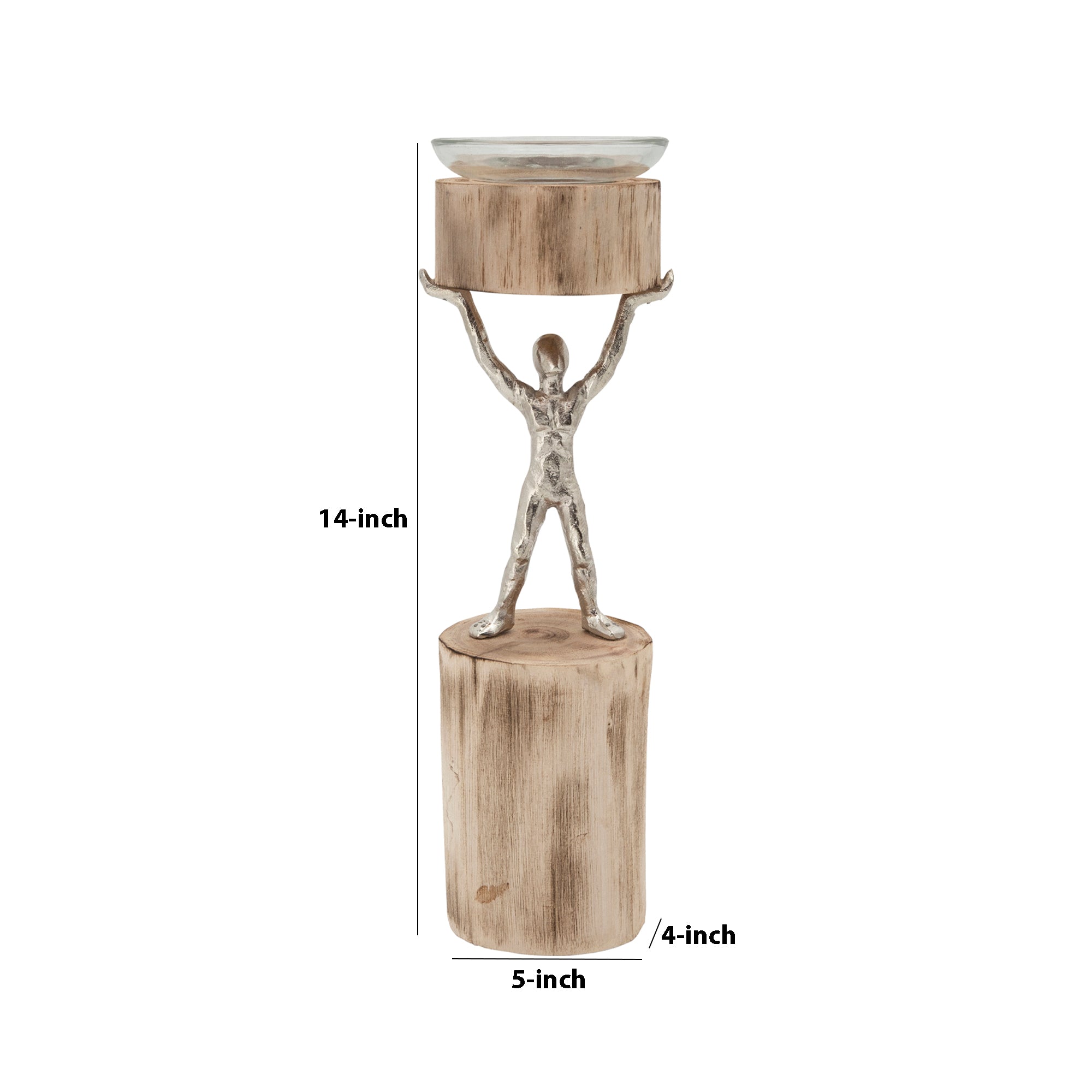 14 Inch Wooden Standing Man Candle Holder Brown And Silver-zoom-5
