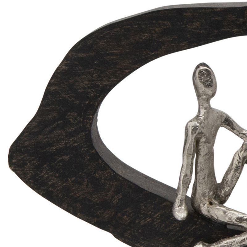 30 Inch 4 Men Hanging Out Accent Decor, Black Wood Silver Accented Metal-zoom-