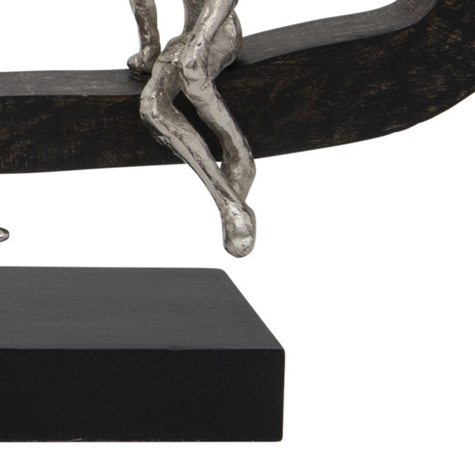 30 Inch 4 Men Hanging Out Accent Decor, Black Wood Silver Accented Metal-zoom-3