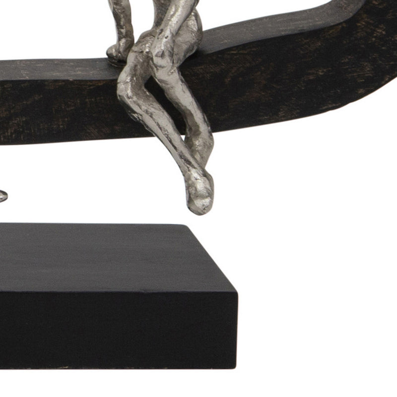 30 Inch 4 Men Hanging Out Accent Decor, Black Wood Silver Accented Metal-zoom-