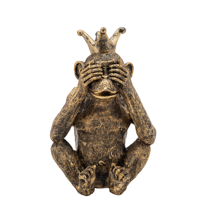 Polyresin Monkey Accent Decor Set Of 3 Gold-zoom-