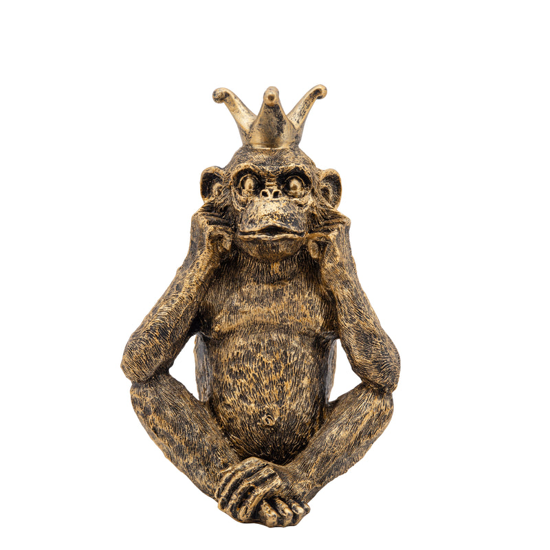 Polyresin Monkey Accent Decor Set Of 3 Gold-zoom-