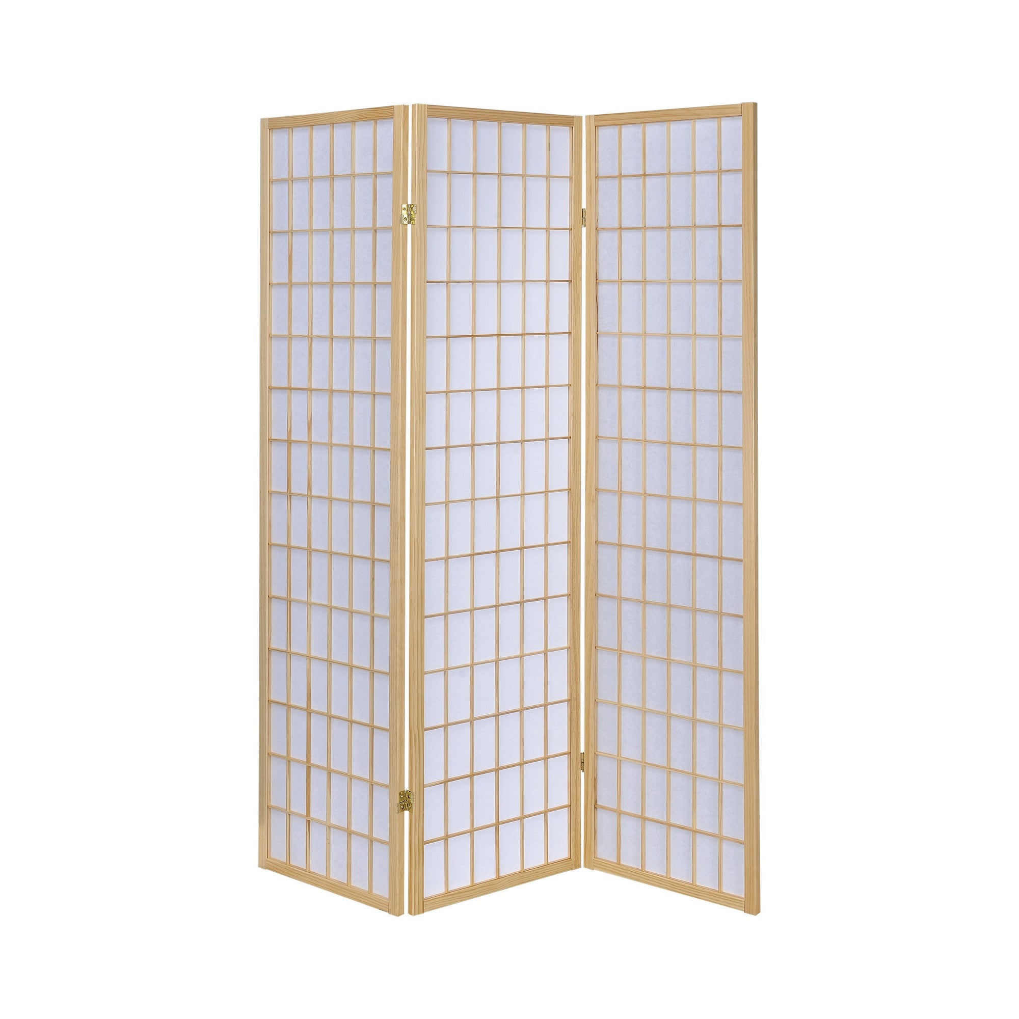3 Panel Foldable Wooden Frame Room Divider with Grid Design, Brown-zoom-1