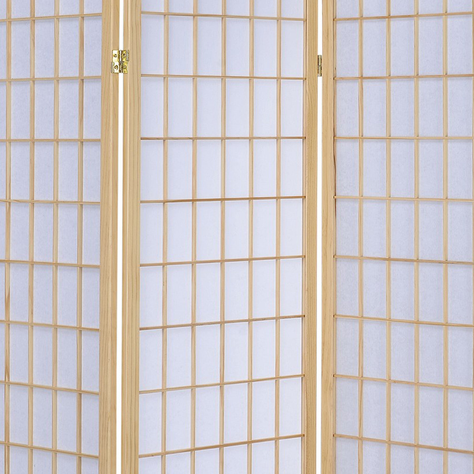 3 Panel Foldable Wooden Frame Room Divider with Grid Design, Brown-zoom-3