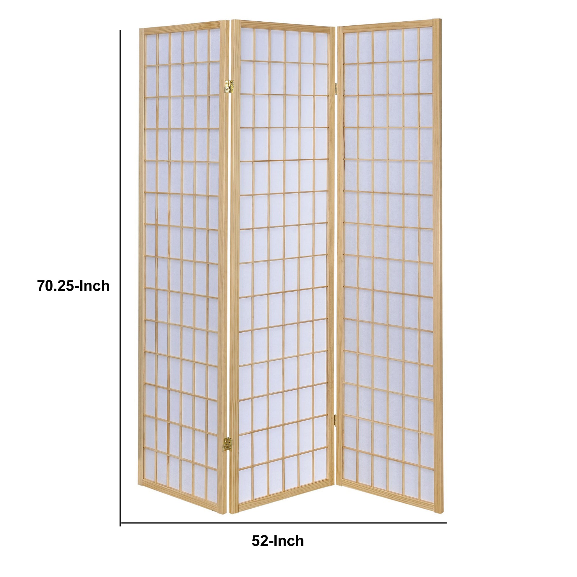 3 Panel Foldable Wooden Frame Room Divider with Grid Design, Brown-zoom-5