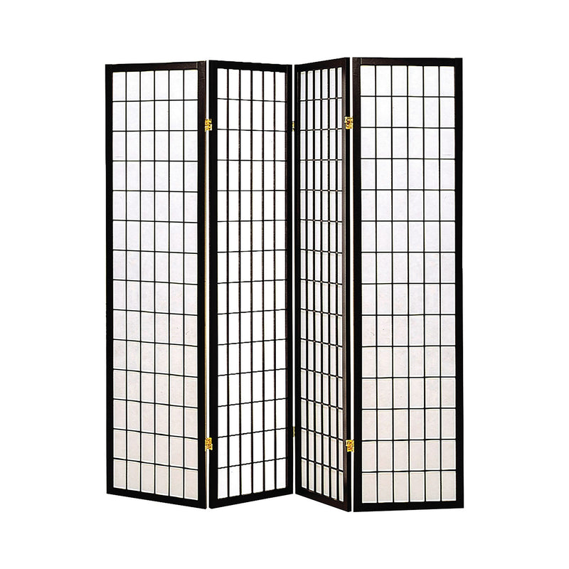 4 Panel Foldable Wooden Frame Room Divider with Grid Design, Black-zoom-