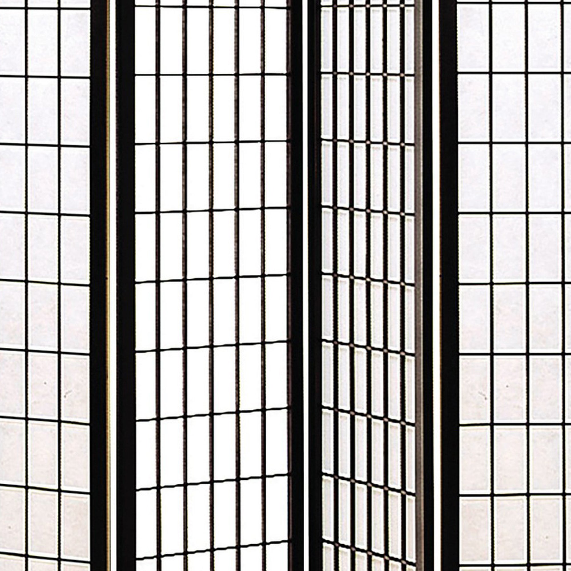 4 Panel Foldable Wooden Frame Room Divider with Grid Design, Black-zoom-3