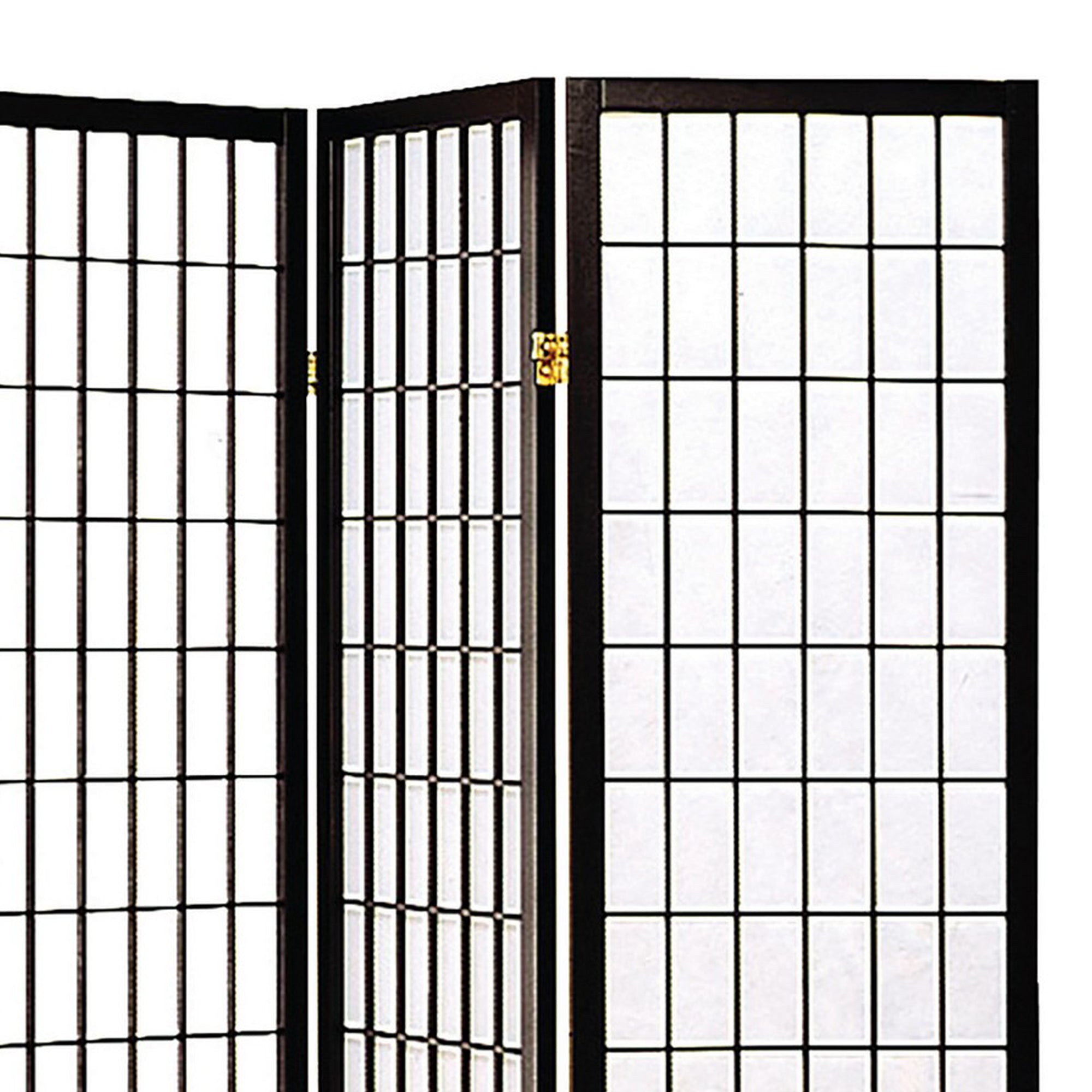4 Panel Foldable Wooden Frame Room Divider with Grid Design, Black-zoom-4