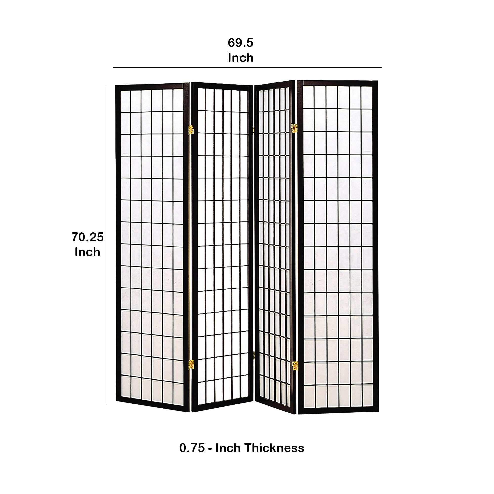 4 Panel Foldable Wooden Frame Room Divider with Grid Design, Black-zoom-5