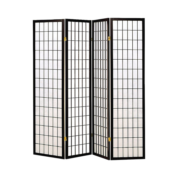 4 Panel Foldable Wooden Frame Room Divider with Grid Design, Black