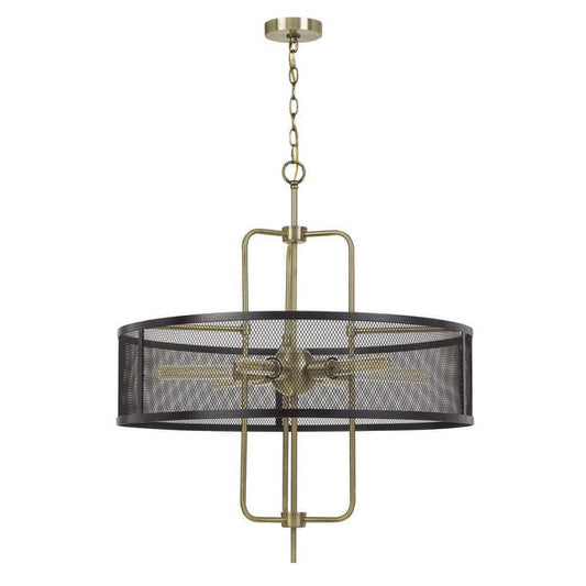 Metal Chandelier With Mesh Drum Shade Black And Gold