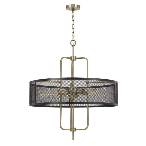 Metal Chandelier With Mesh Drum Shade Black And Gold