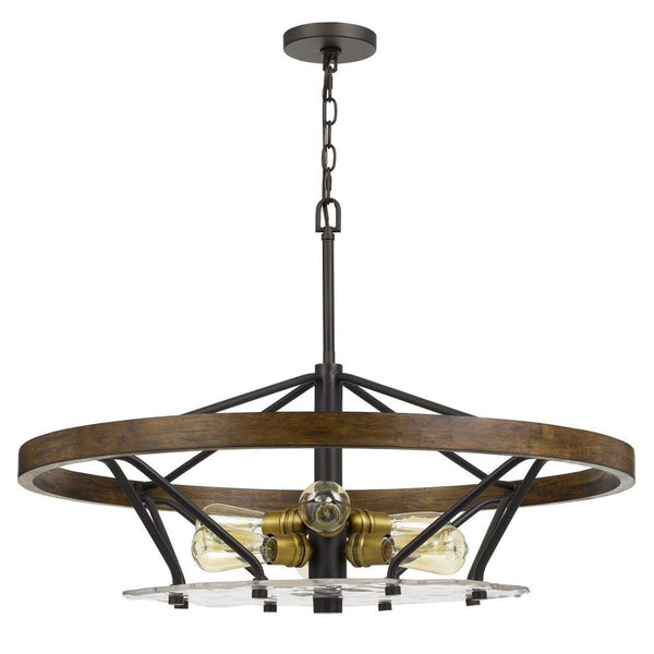Open Island Metal Frame Chandelier With Round Wooden Accent Black-zoom-1