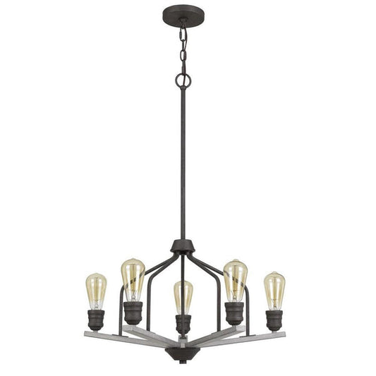 Metal Frame Chandelier With Wooden Crossbar Support Gray