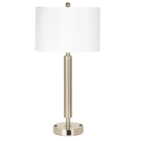 Metal Table Lamp with Fabric Drum Shade Silver and White