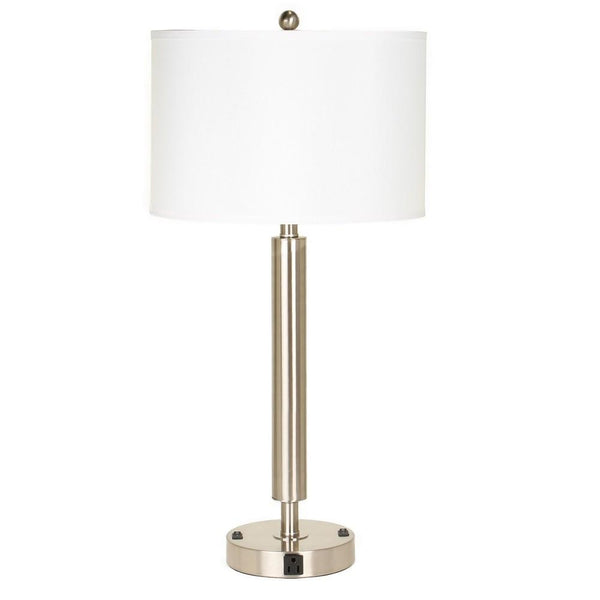 Metal Table Lamp with Fabric Drum Shade Silver and White