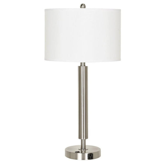 Metal Table Lamp with Fabric Drum Shade White and Silver