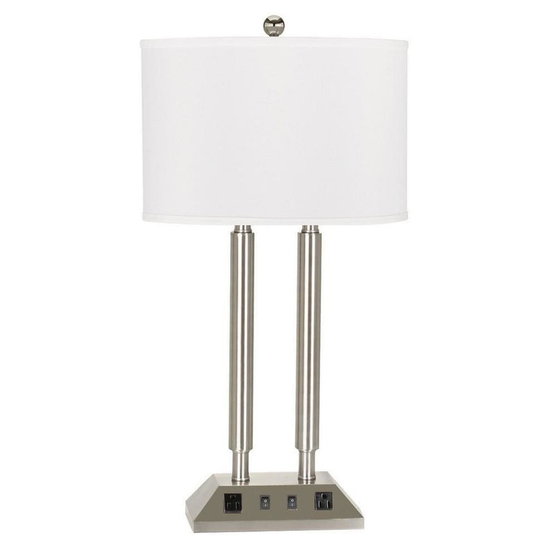 120 Watt Table Lamp with Fabric Drum Shade Silver and White-zoom-