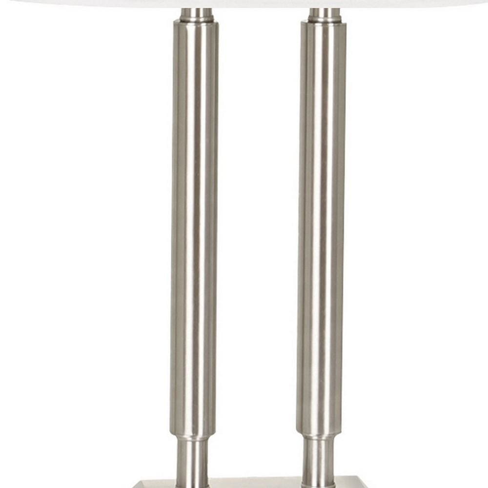 120 Watt Table Lamp with Fabric Drum Shade Silver and White-zoom-3