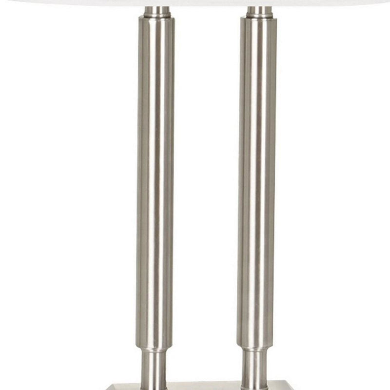120 Watt Table Lamp with Fabric Drum Shade Silver and White-zoom-
