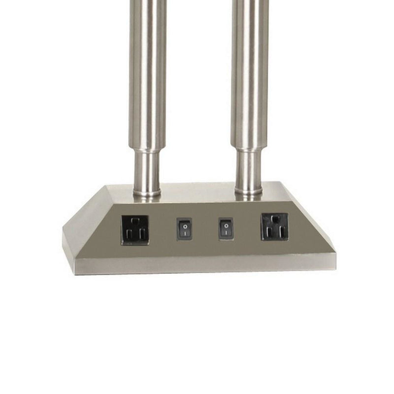 120 Watt Table Lamp with Fabric Drum Shade Silver and White-zoom-