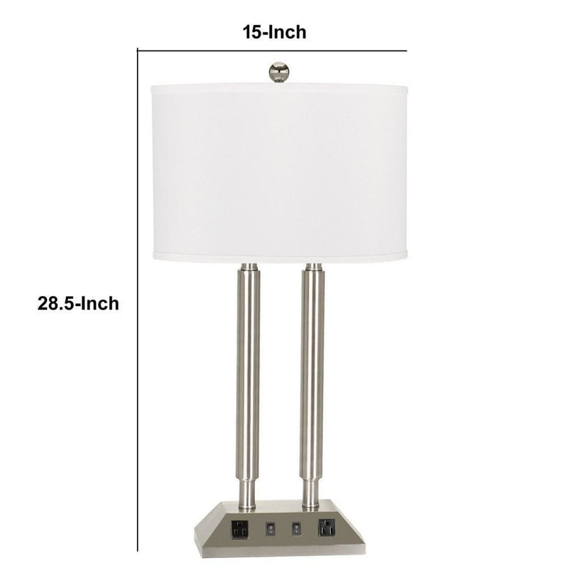 120 Watt Table Lamp with Fabric Drum Shade Silver and White-zoom-