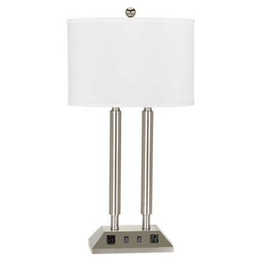 120 Watt Table Lamp with Fabric Drum Shade Silver and White