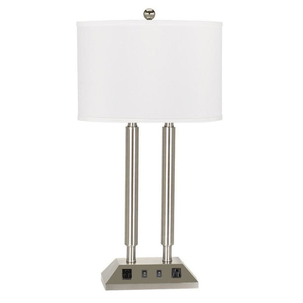120 Watt Table Lamp with Fabric Drum Shade Silver and White