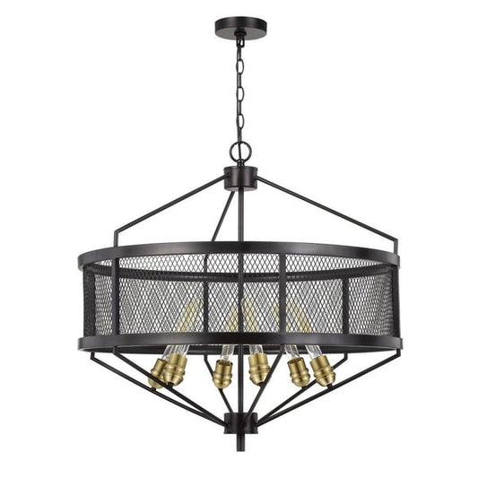 6 Bulb Chandelier With Metal Drum Mesh Shade Black